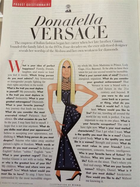 donatella versace proust questionnaire|donatella versace sickness.